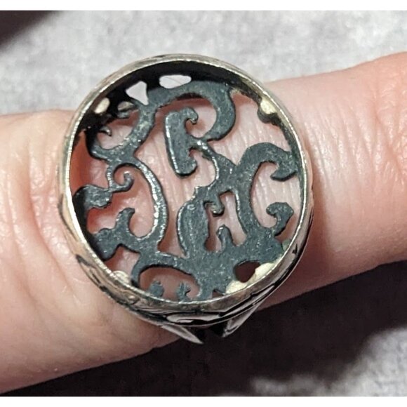 Vintage Sterling Silver Floral Scroll Concave Ring Size 7 1/2 - Picture 5 of 16